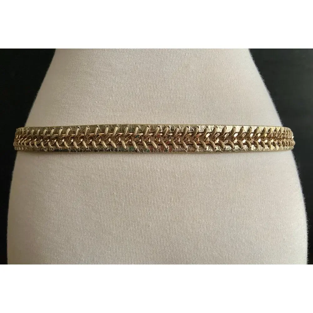 NINE WEST Gold Metallic Belt w/Chain Accent sz S